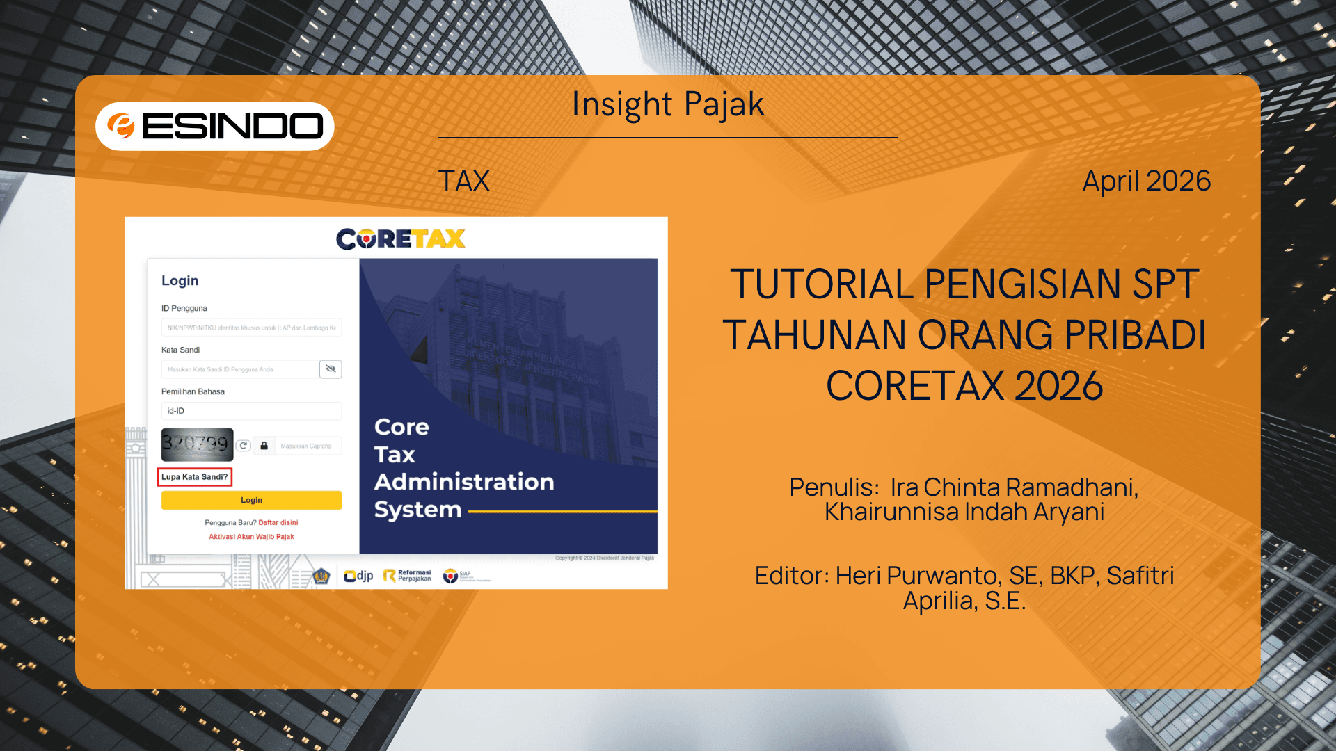 Ilustrasi login Coretax DJP untuk panduan pengisian SPT Tahunan Orang Pribadi tahun 2026