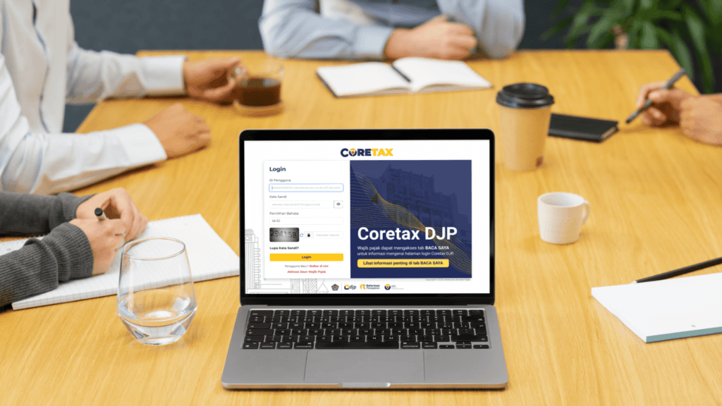 Tampilan antarmuka (interface) portal login Coretax Indonesia yang diakses melalui peramban untuk pelaporan SPT Badan.
