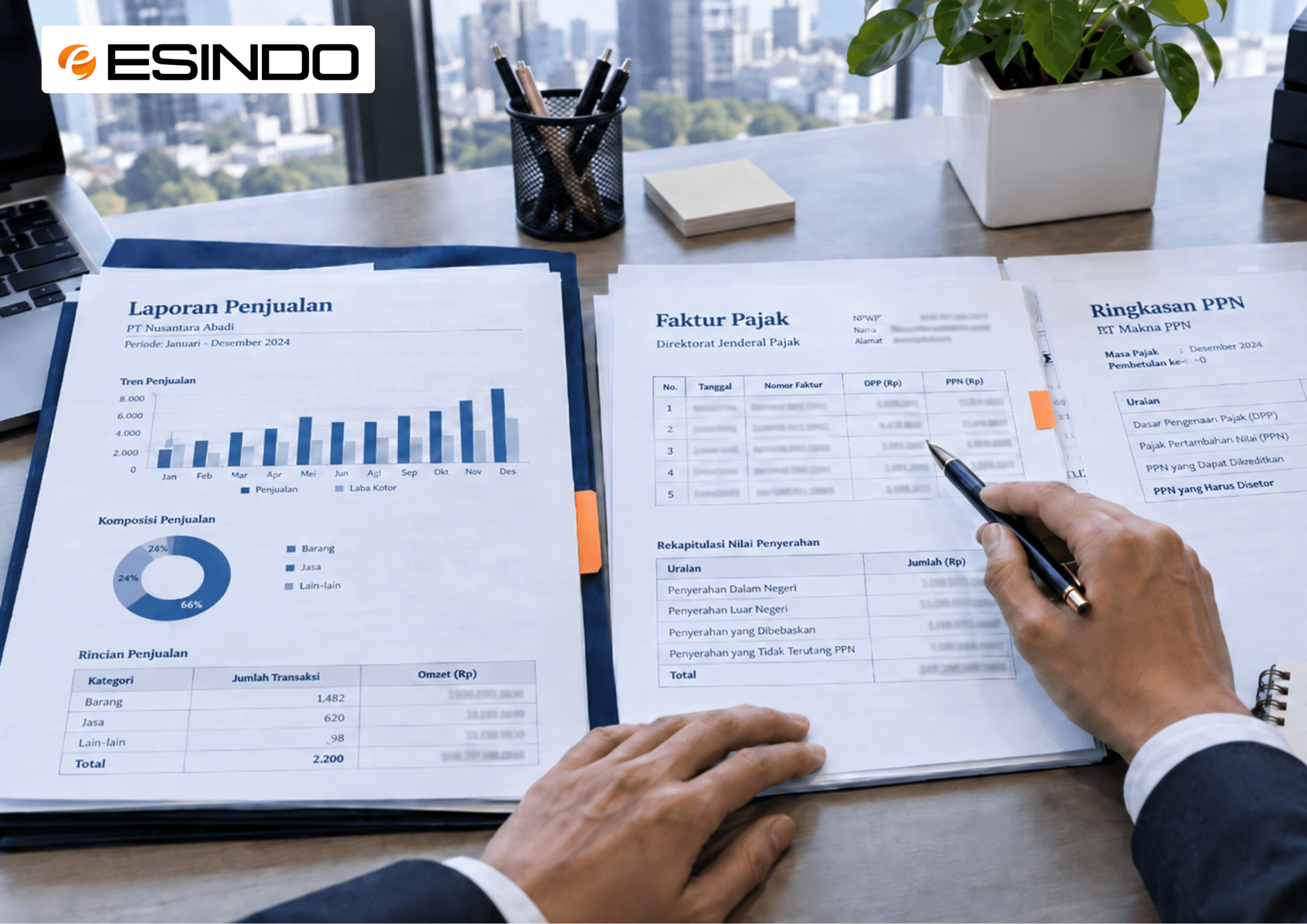 Perbandingan omzet pembukuan dengan data pelaporan PPN perusahaan.